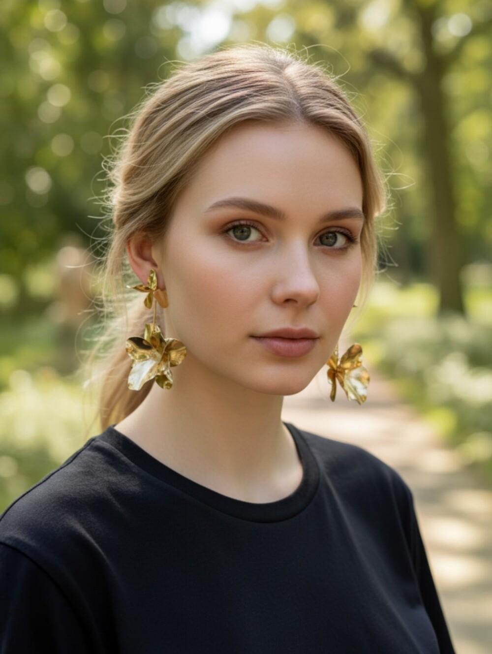 Romantic Floral Structural Gold Plated Dangle Earrings NWT